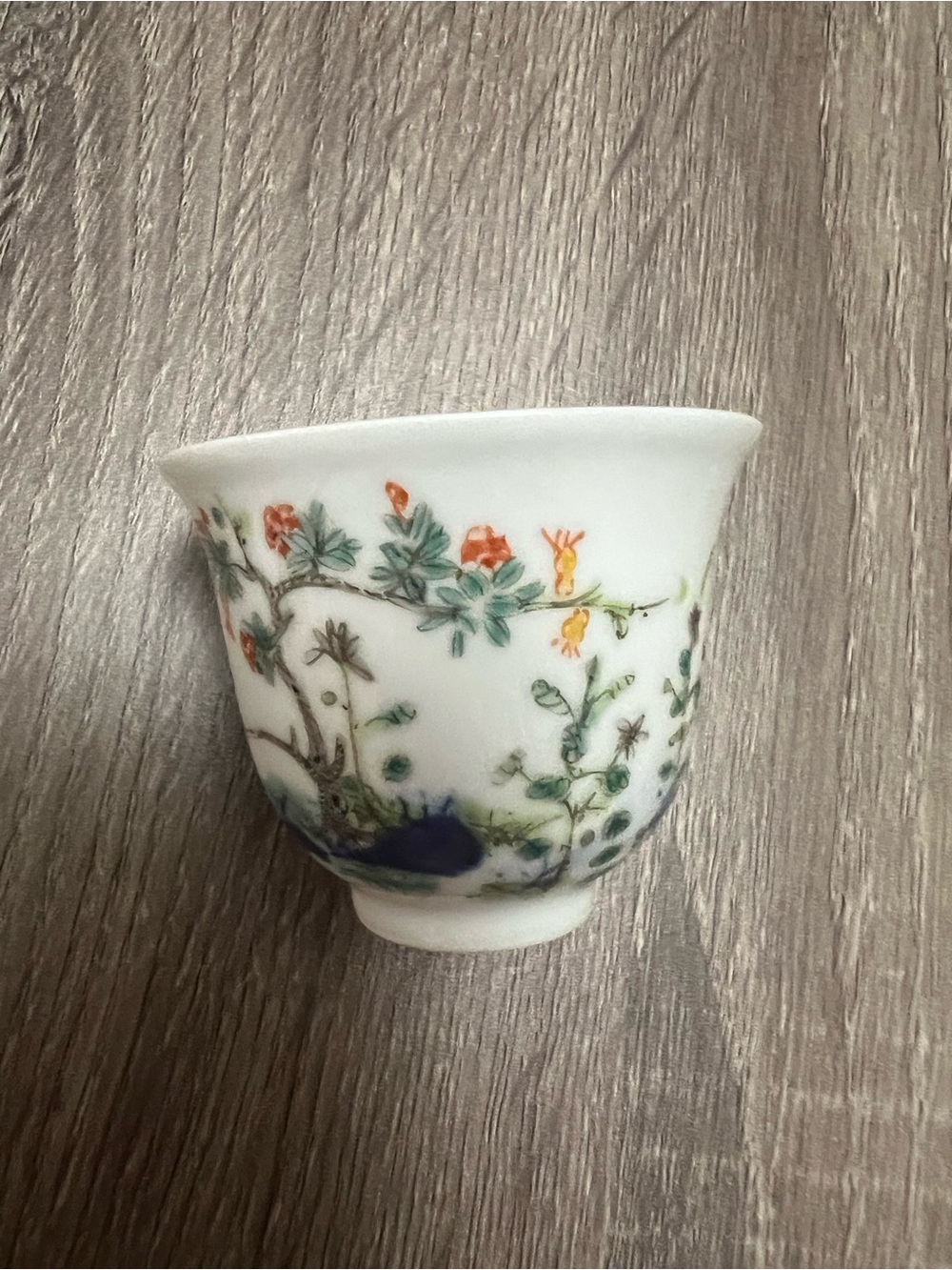 Floral Porcelain Cup - White with Green & Orange Accents